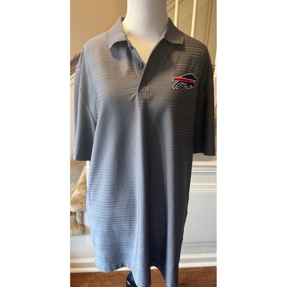 NFL Team Apparel Buffalo Bills Gray TX3 Cool Textured Stripe Polo Shirt Mens L
